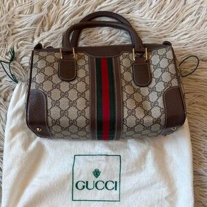 Gucci GG Supreme Boston Monogram Coated Canvas Vintage Top Handle Bag
